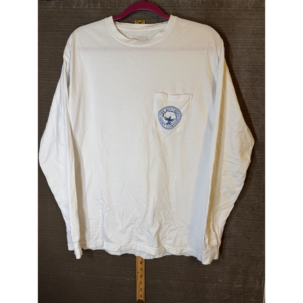 Southern Shirt Co Mens Medium White Long Sleeve Nautical Pocket T-Shirt Cotton